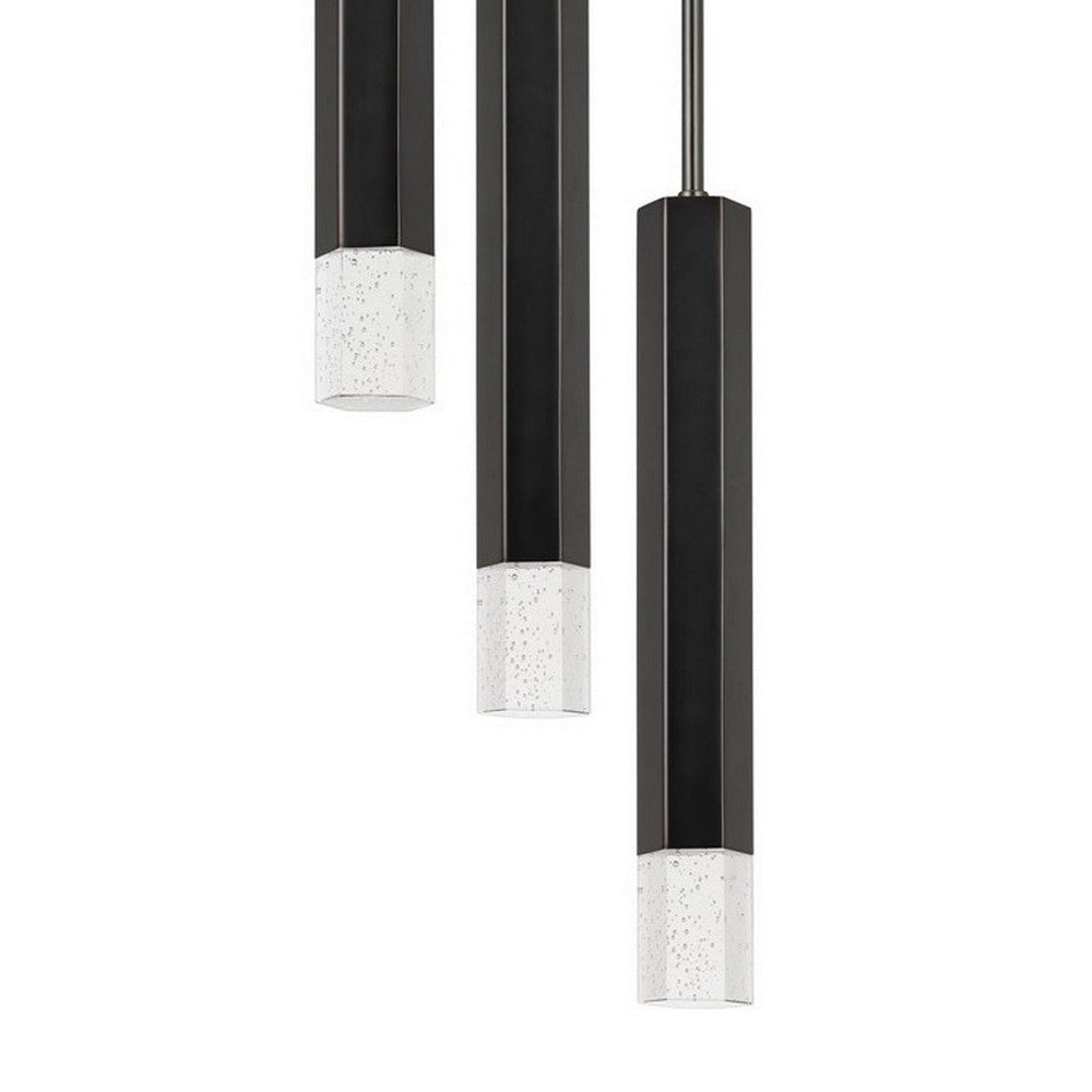 Hexagonal Metal Frame 3 LED Light Pendant with Glass Diffuser Black By Casagear Home BM220654