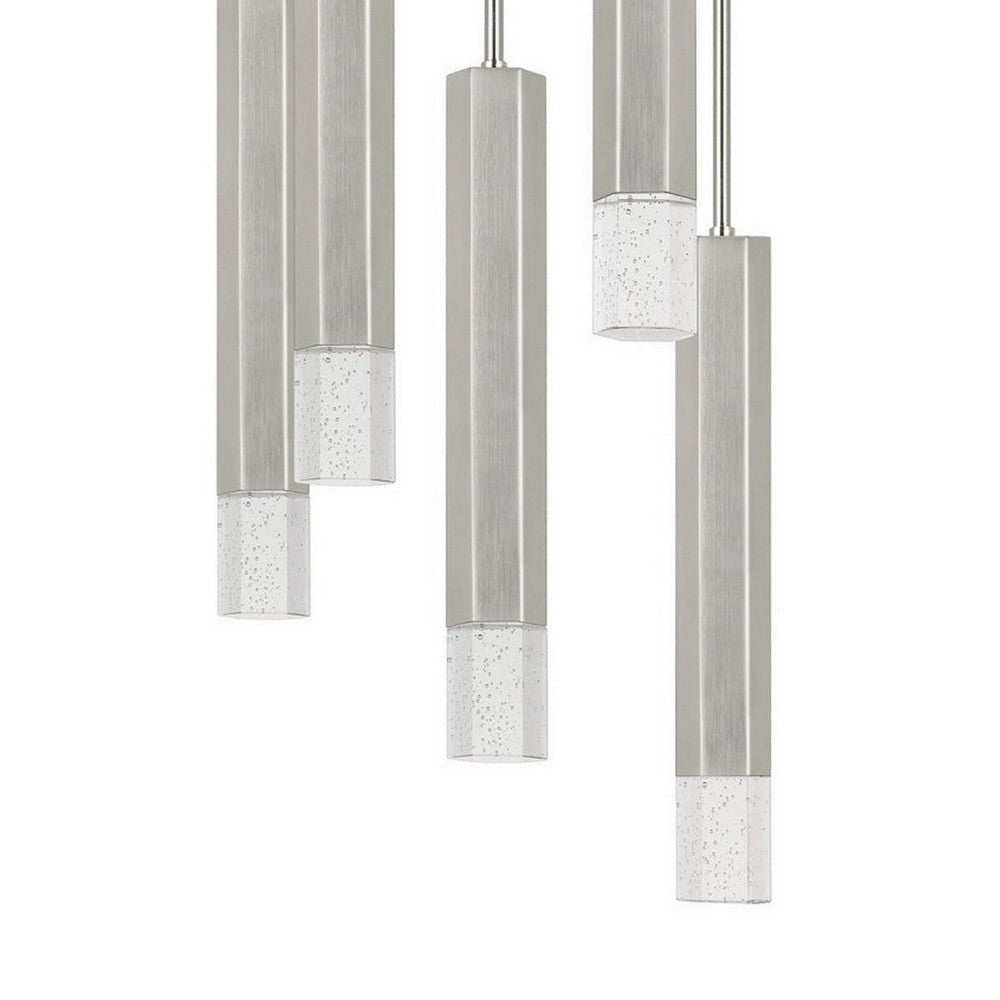 Hexagonal Metal Frame 5 LED Light Pendant with Glass Diffuser Gray By Casagear Home BM220655