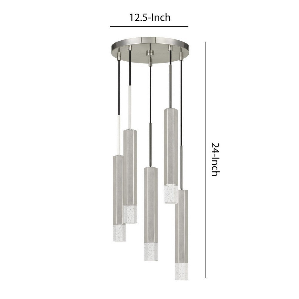 Hexagonal Metal Frame 5 LED Light Pendant with Glass Diffuser Gray By Casagear Home BM220655