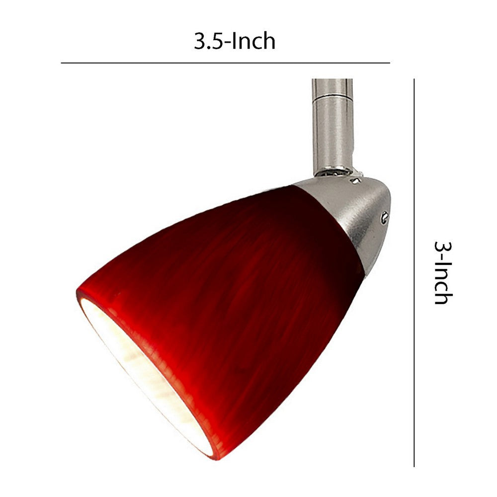 Hand Blown Glass Shade Track Light Head with Metal Frame Red and Silver By Casagear Home BM220748