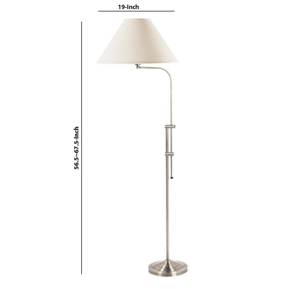 3 Way Metal Floor Lamp with and Adjustable Height Mechanism Silver By Casagear Home BM220821