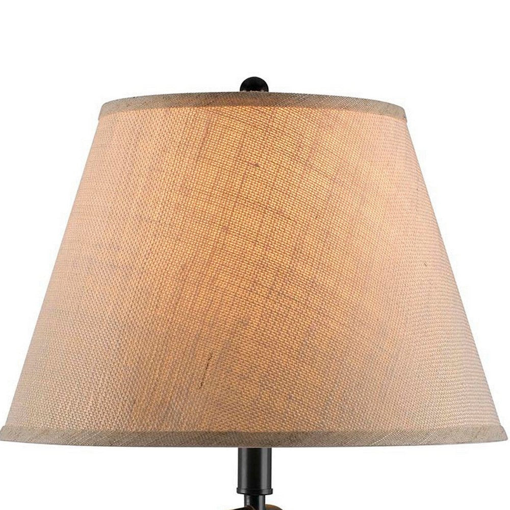 3 Way Metal Body Table Lamp with Swing Arm and Conical Fabric Shade Black By Casagear Home BM220834