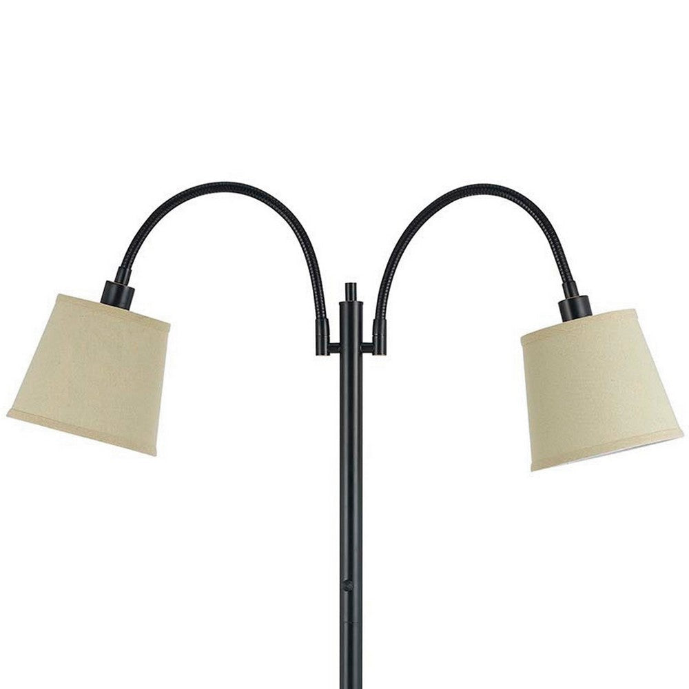 80 Watt Metal Floor Lamp with Dual Gooseneck and Uno Style Shades Black By Casagear Home BM220842