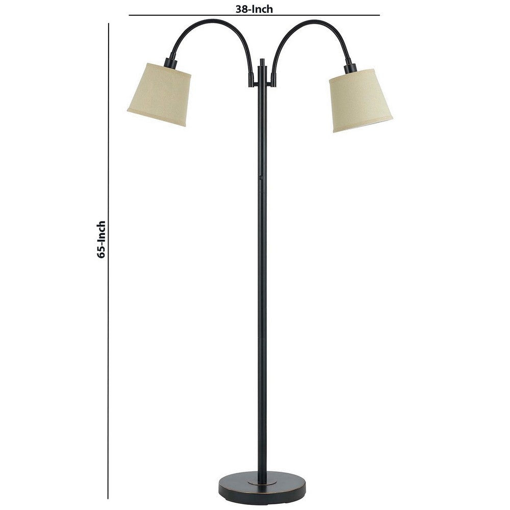 80 Watt Metal Floor Lamp with Dual Gooseneck and Uno Style Shades Black By Casagear Home BM220842