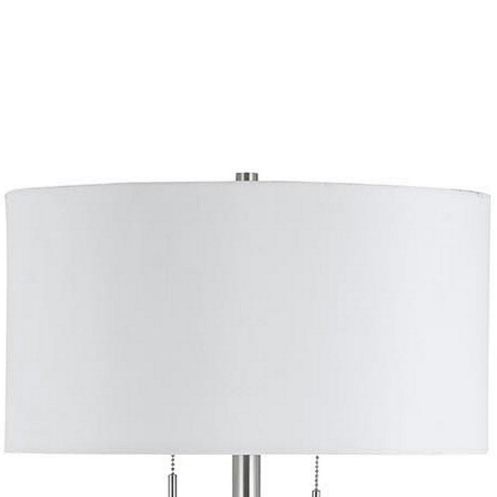 Metal Body Floor Lamp with Fabric Drum Shade and Pull Chain Switch Silver By Casagear Home BM220845