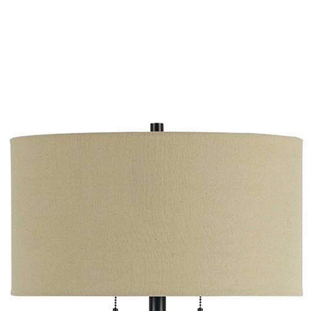 Metal Body Floor Lamp with Fabric Drum Shade and Pull Chain Switch Black By Casagear Home BM220846