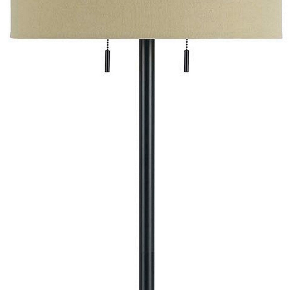 Metal Body Floor Lamp with Fabric Drum Shade and Pull Chain Switch Black By Casagear Home BM220846