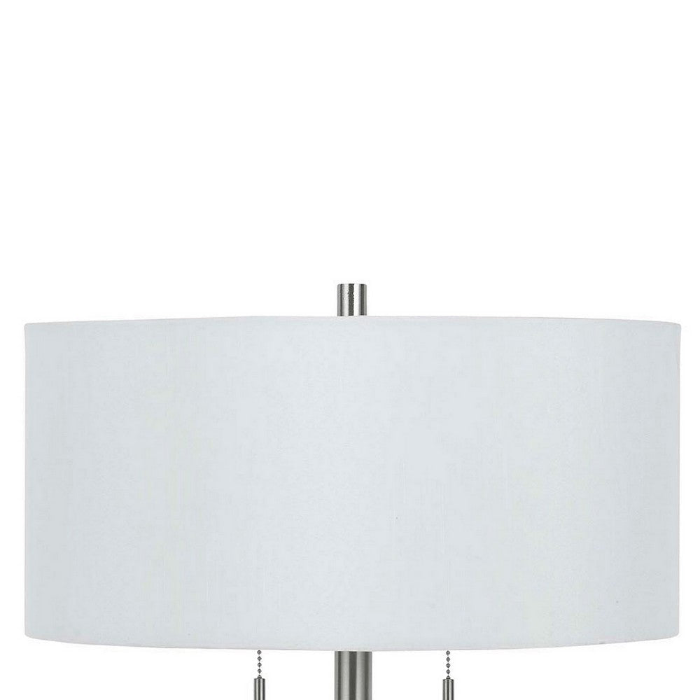 Metal Body Table Lamp with Fabric Drum Shade and Pull Chain Switch Silver By Casagear Home BM220848