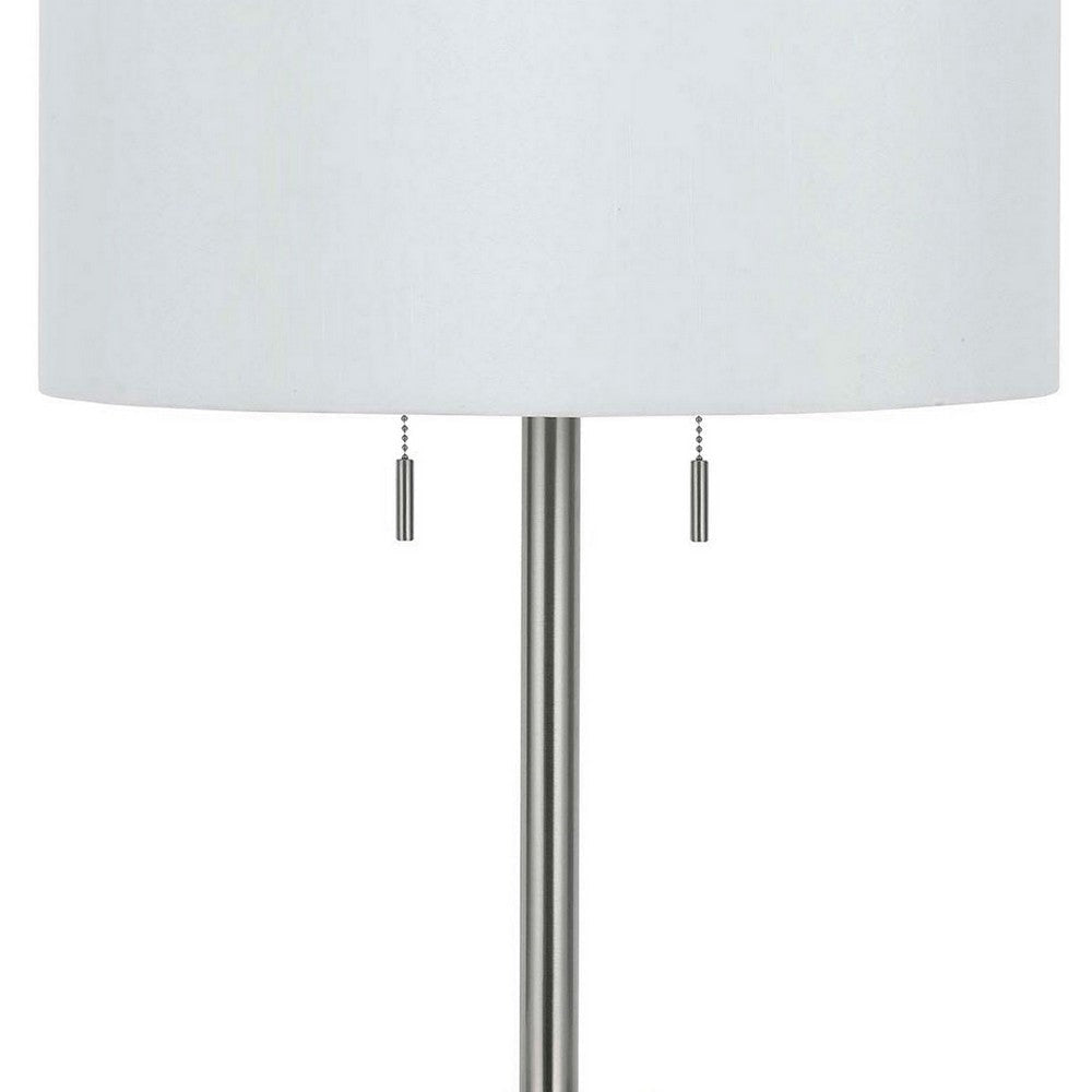 Metal Body Table Lamp with Fabric Drum Shade and Pull Chain Switch Silver By Casagear Home BM220848