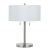 Metal Body Table Lamp with Fabric Drum Shade and Pull Chain Switch, Silver By Casagear Home