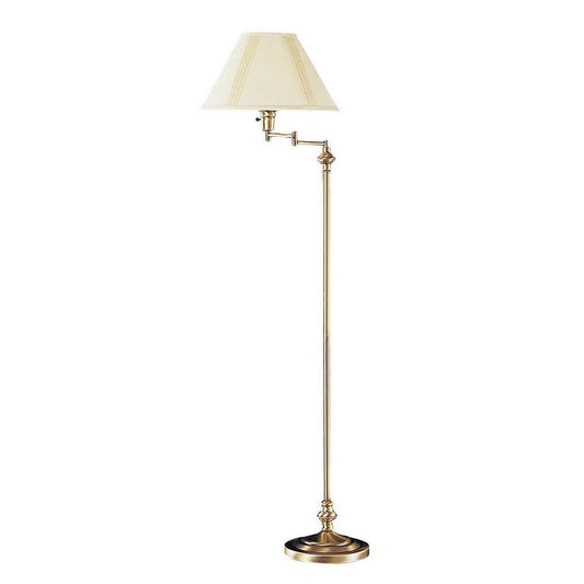 150 Watt Metal Floor Lamp with Swing Arm and Fabric Conical Shade, Gold By Casagear Home