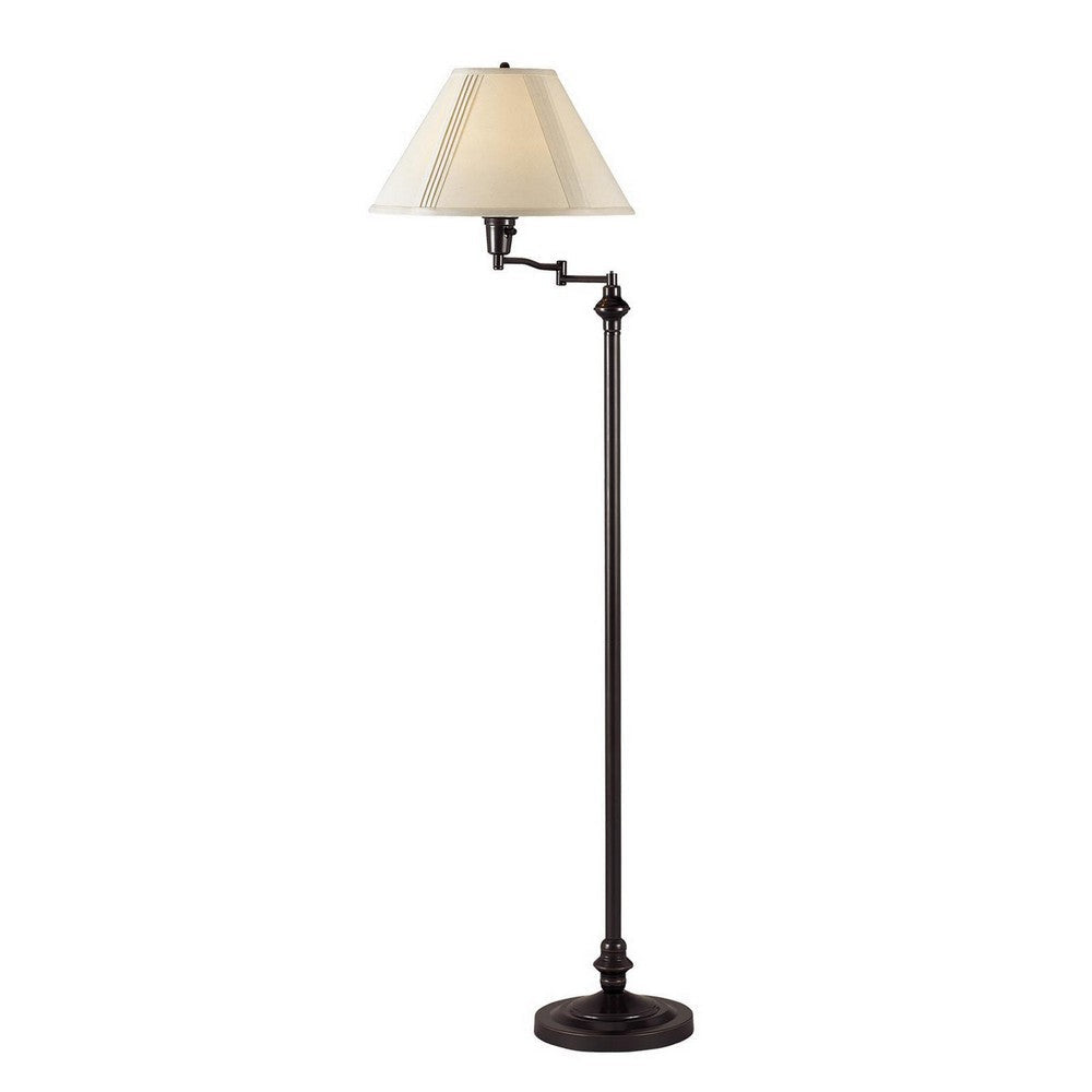 150 Watt Metal Floor Lamp with Swing Arm and Fabric Conical Shade, Black By Casagear Home