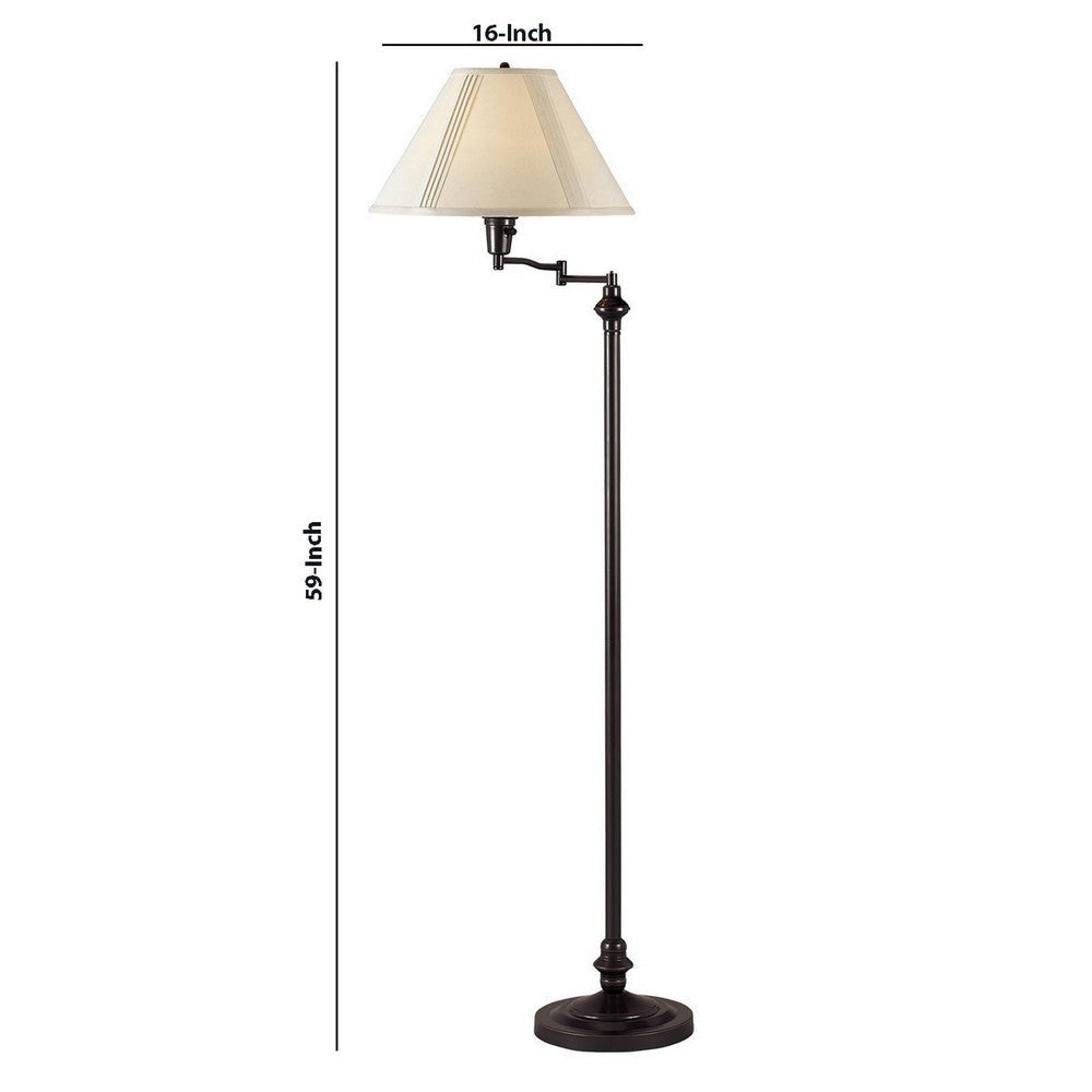 150 Watt Metal Floor Lamp with Swing Arm and Fabric Conical Shade Black By Casagear Home BM220861