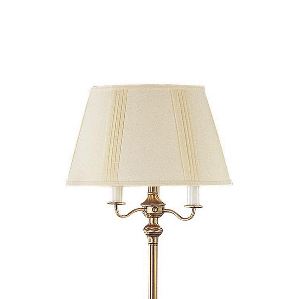 150 Watt 6 Way Metal Floor Lamp with Fabric Tapered Shade Gold By Casagear Home BM220863