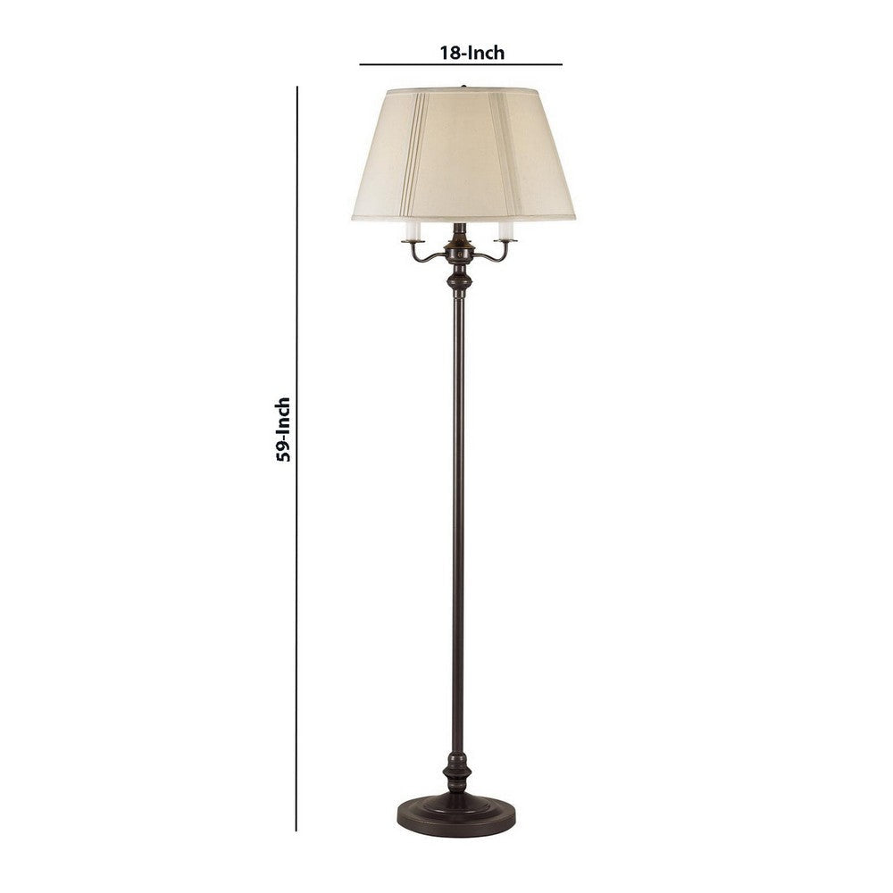 150 Watt 6 Way Metal Floor Lamp with Fabric Tapered Shade Bronze By Casagear Home BM220864