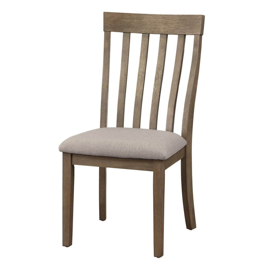 Vertical Slatted Curved Side Chair with Fabric Seat,Set of 2,Brown and Gray By Casagear Home BM220889