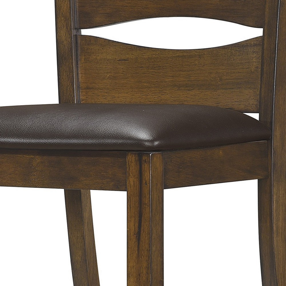 Transitional Ladder Back Side Chair with Leatherette Seat Set of 2 Brown By Casagear Home BM220891