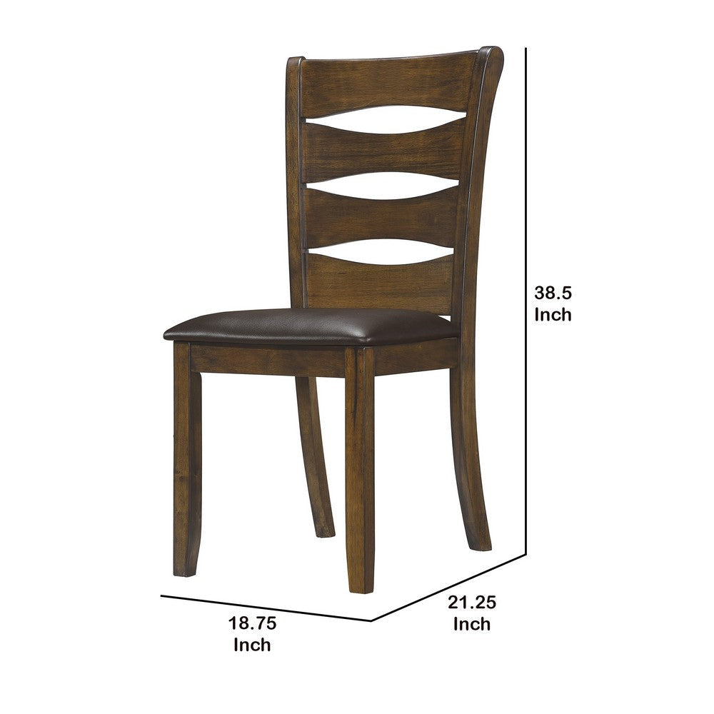 Transitional Ladder Back Side Chair with Leatherette Seat Set of 2 Brown By Casagear Home BM220891