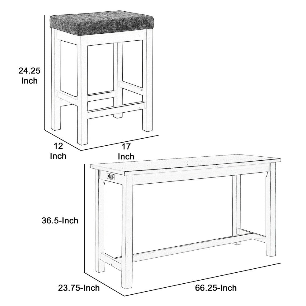 1 Drawer Counter Height Table with Backless Stools,Set of 4,White and Gray By Casagear Home BM220895