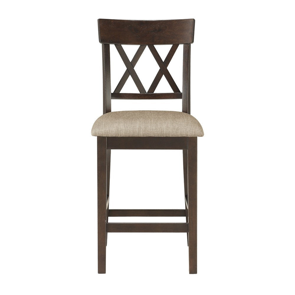 Fabric Wooden Counter Height Chair with Double X Back Design Brown By Casagear Home BM220898