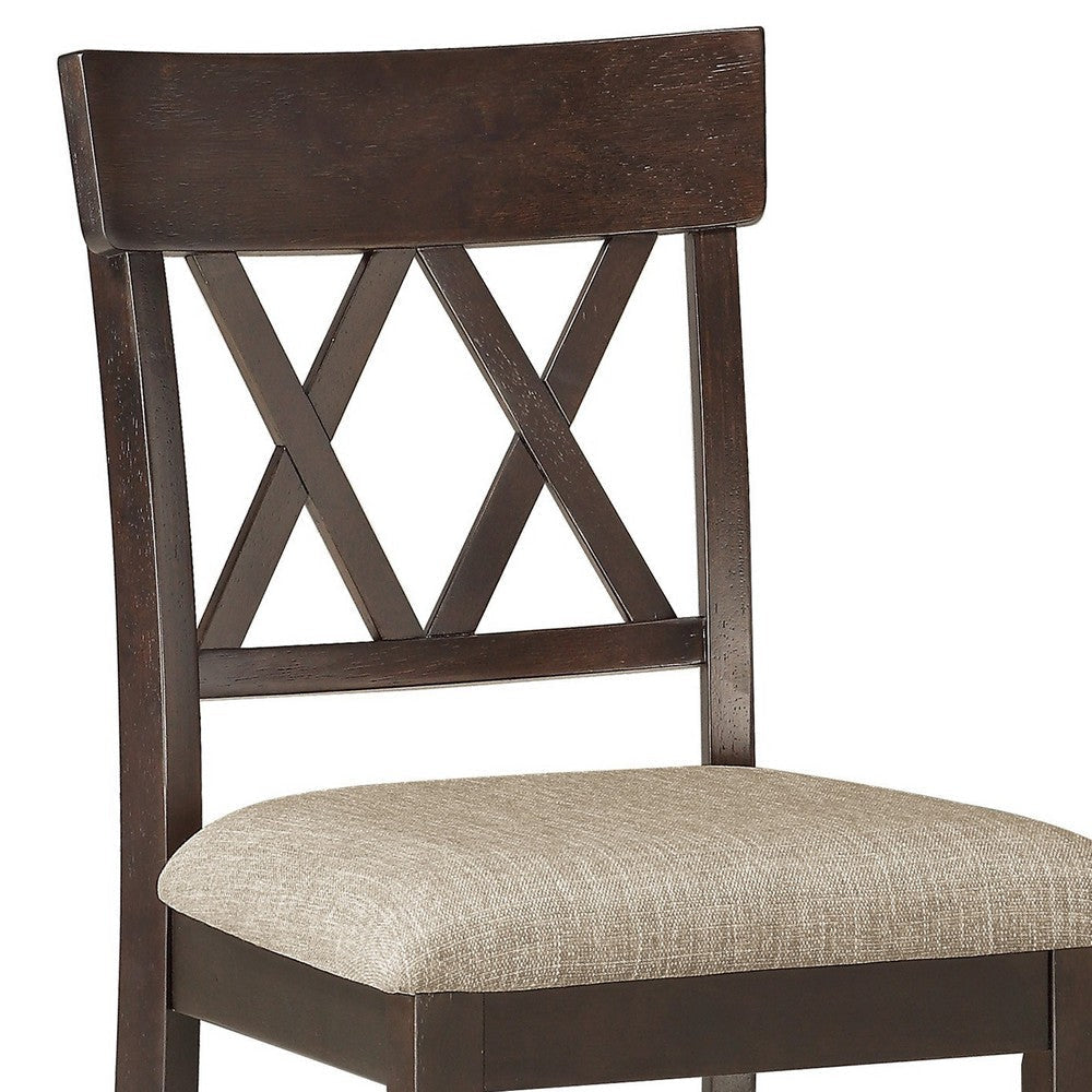 Fabric Wooden Counter Height Chair with Double X Back Design Brown By Casagear Home BM220898