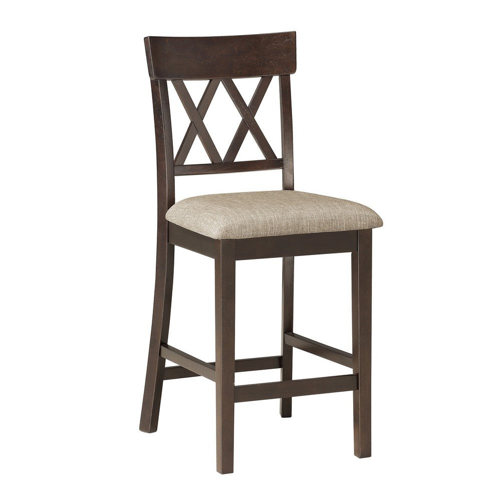 Fabric Wooden Counter Height Chair with Double X Back Design, Brown By Casagear Home