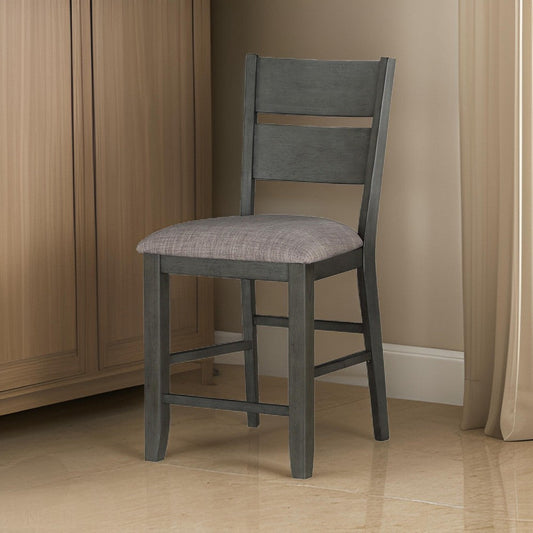 Counter Height with Chair with Ladder Backrest and Fabric Padded Seat, Gray By Casagear Home