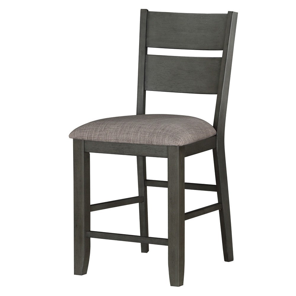 Counter Height with Chair with Ladder Backrest and Fabric Padded Seat Gray By Casagear Home BM220917