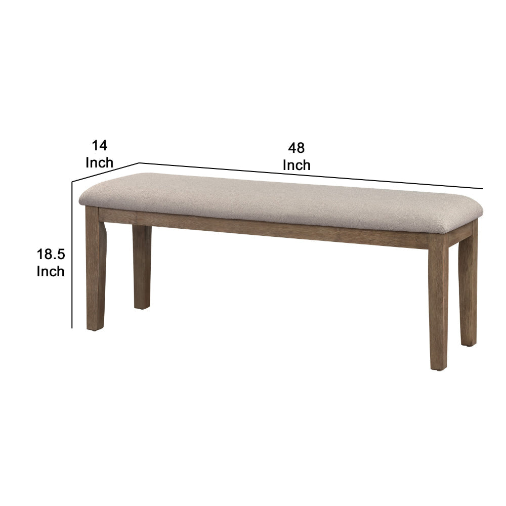 Rectangular Style Wooden Bench with Fabric Upholstered Seat,Brown and Beige By Casagear Home BM220934