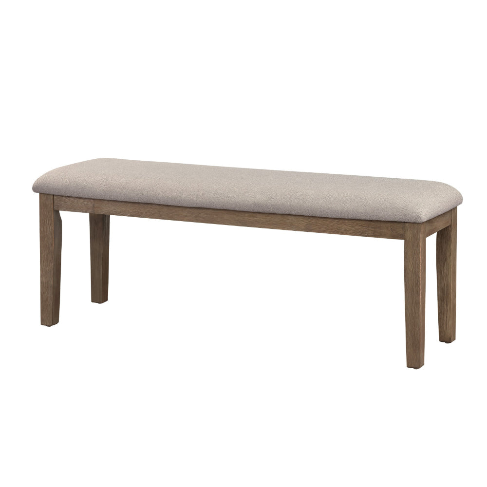 Rectangular Style Wooden Bench with Fabric Upholstered Seat,Brown and Beige By Casagear Home BM220934