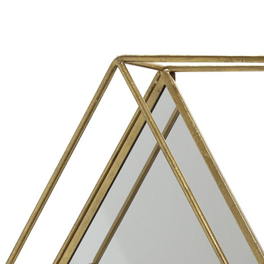 Hexagonal Shaped Metal Wall Shelf with 2 Display Cases Gold and White By Casagear Home BM221173