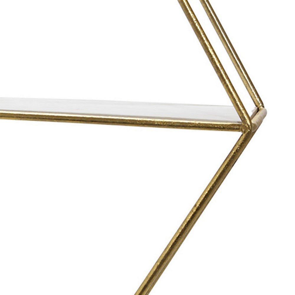 Hexagonal Shaped Metal Wall Shelf with 2 Display Cases Gold and White By Casagear Home BM221173