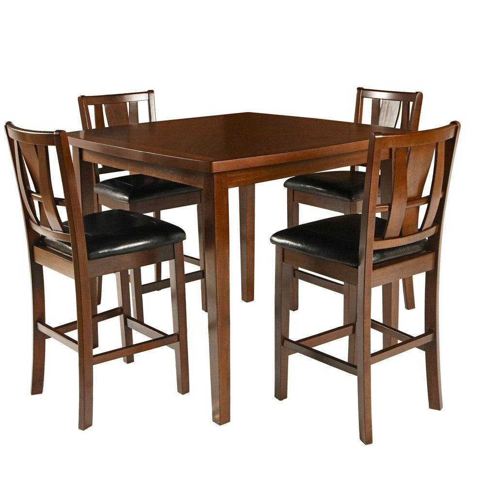 Wooden 5 Piece Counter Height Dining Set, Brown and Black By Casagear Home