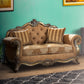 Scrolled Crown Top Fabric Loveseat with Cabriole Legs Beige and Brass By Casagear Home BM221355