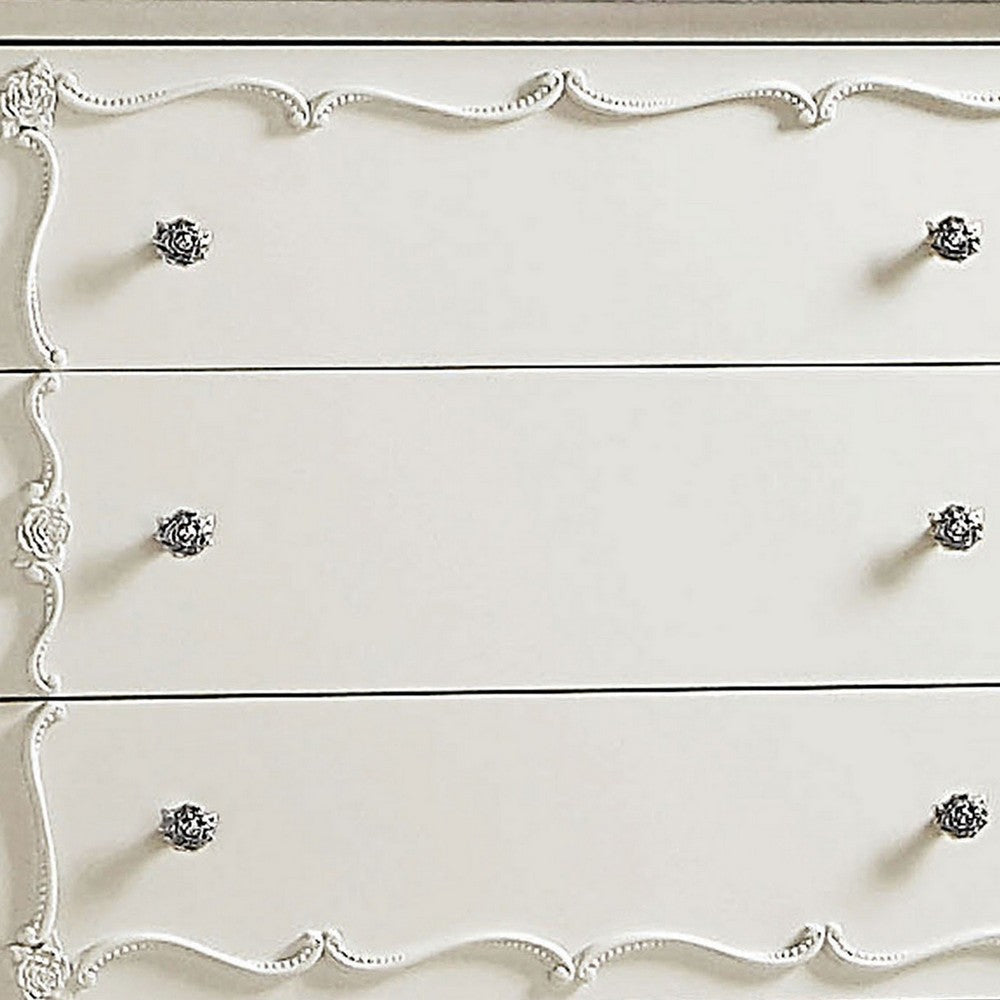 Traditional 5 Drawer Wooden Chest with Curved Base and Rosette Knobs,White By Casagear Home BM221367