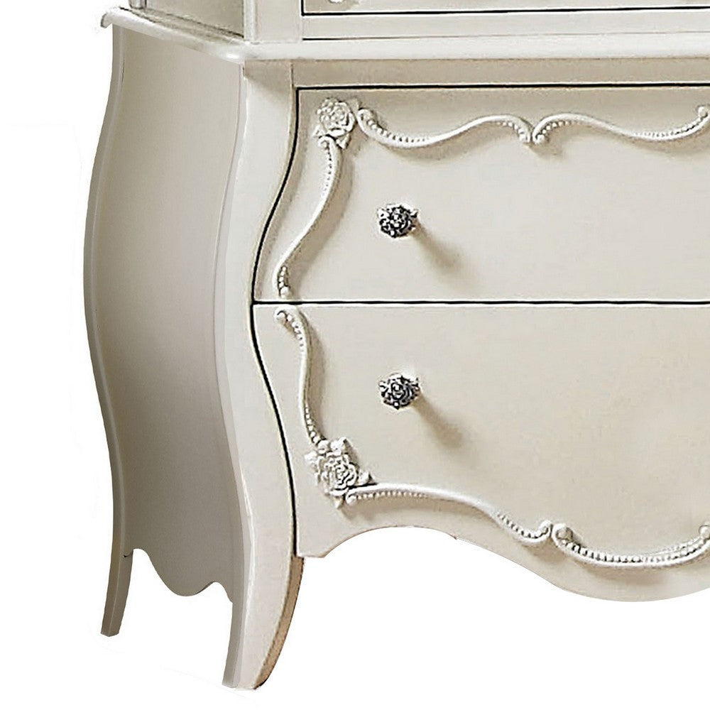 Traditional 5 Drawer Wooden Chest with Curved Base and Rosette Knobs,White By Casagear Home BM221367