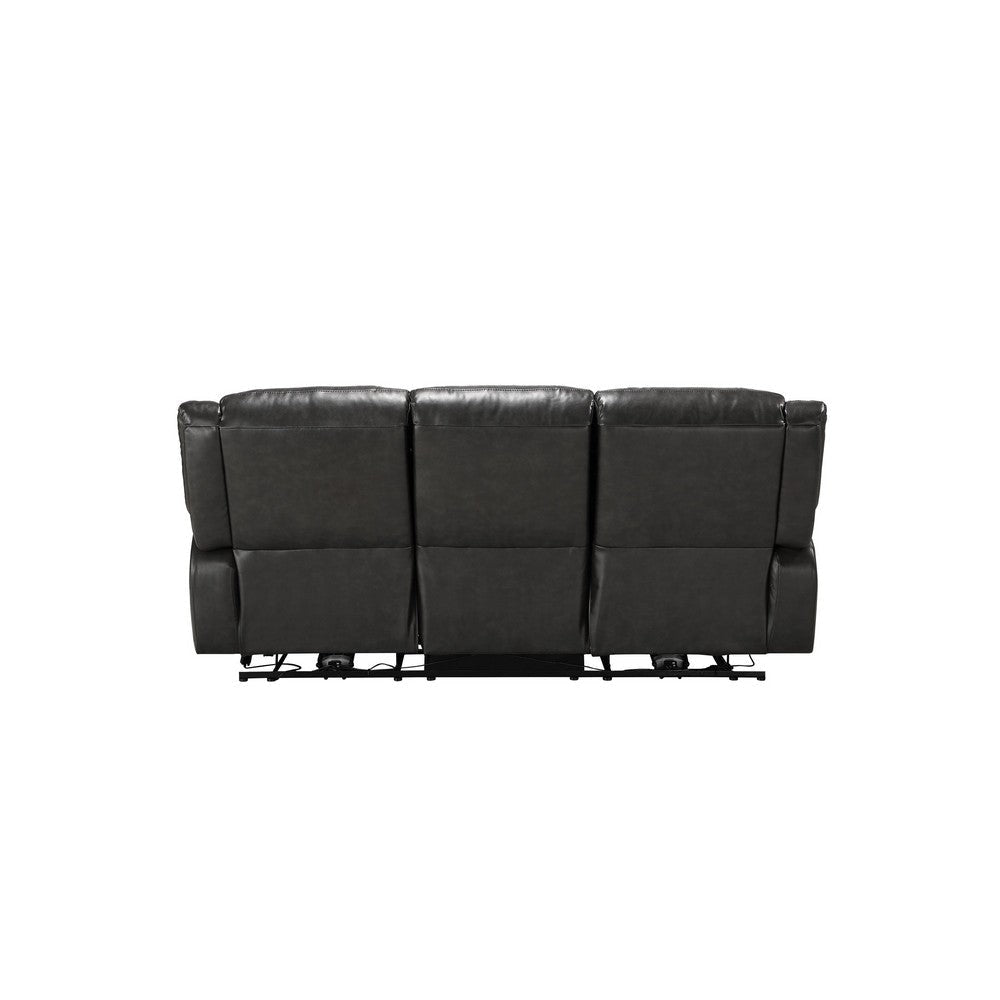 Leatherette Power Recliner Sofa with Split Back and USB Plug In Black By Casagear Home BM221412