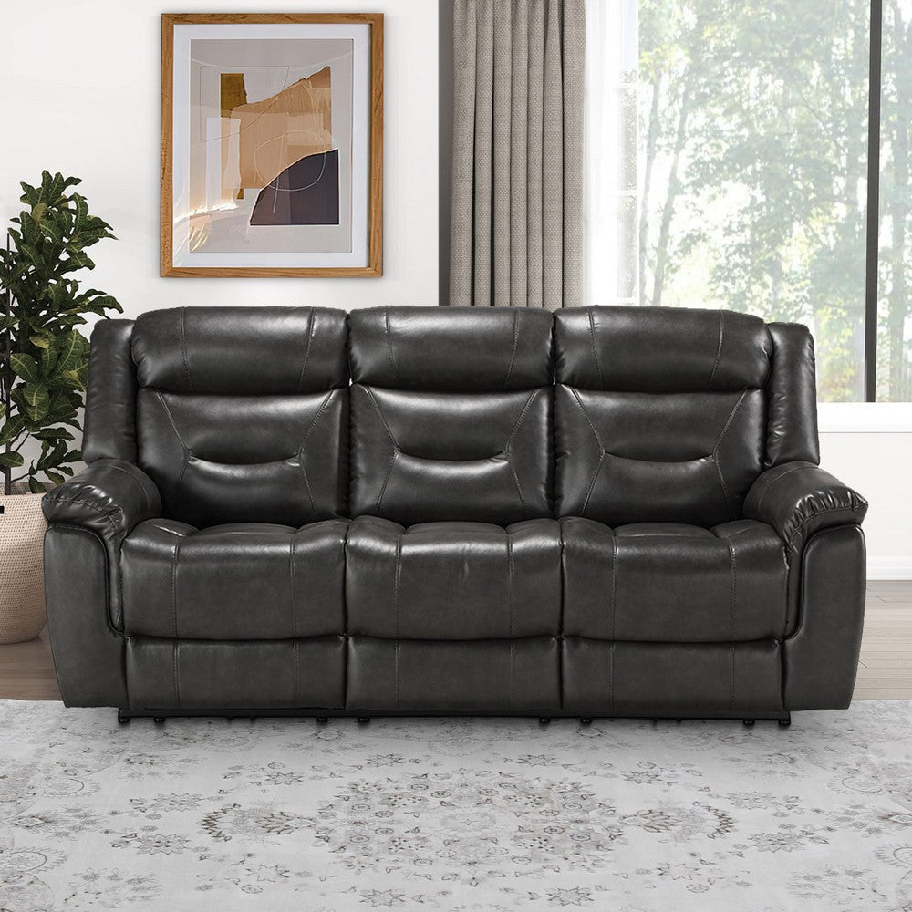 Leatherette Power Recliner Sofa with Split Back and USB Plug In Black By Casagear Home BM221412