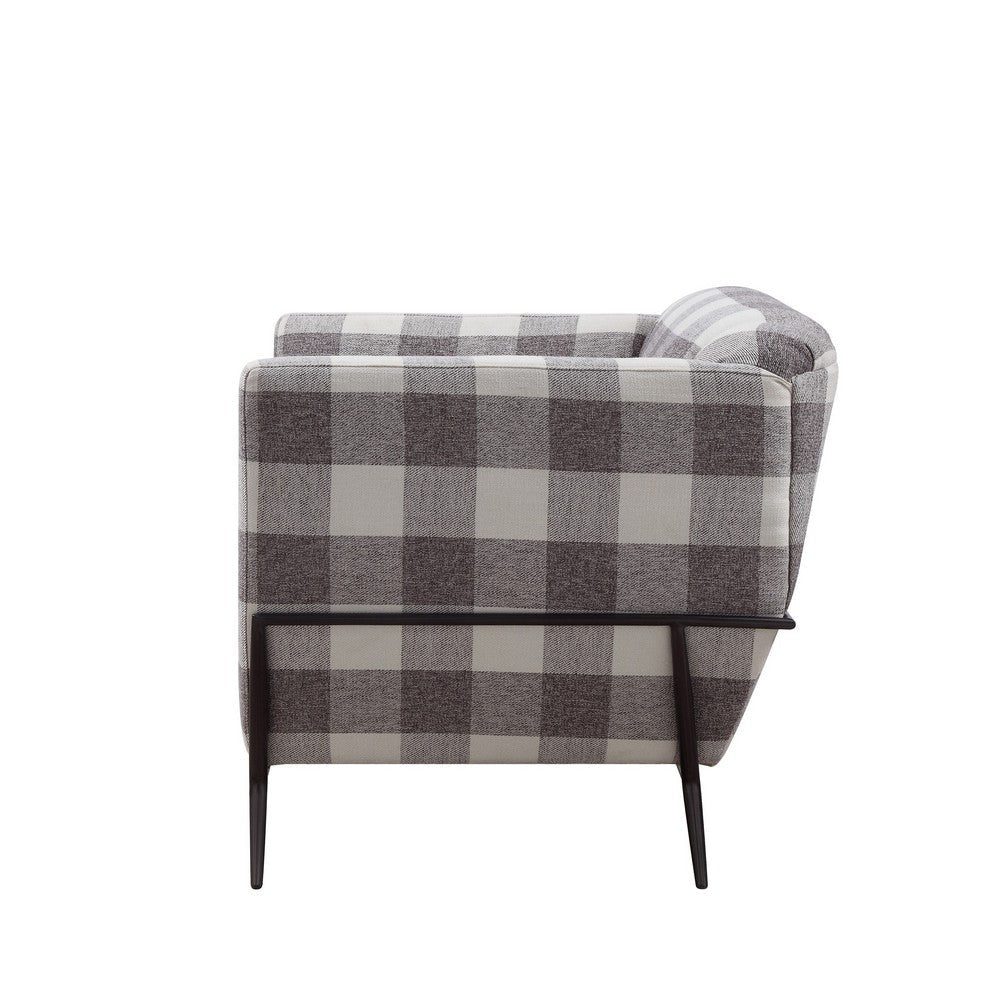 Fabric Accent Chair with Checkered Pattern and Angled Metal Legs Gray By Casagear Home BM221432