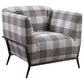 Fabric Accent Chair with Checkered Pattern and Angled Metal Legs, Gray By Casagear Home