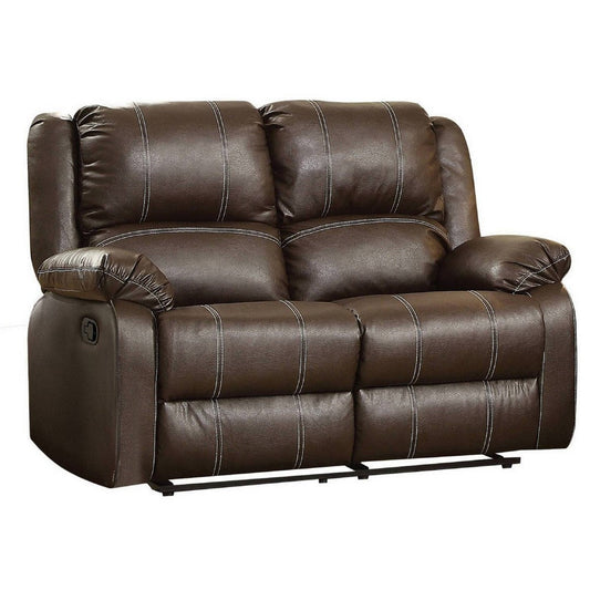 Leatherette Upholstered Recliner Loveseat with Split Tufted Backrest, Brown By Casagear Home