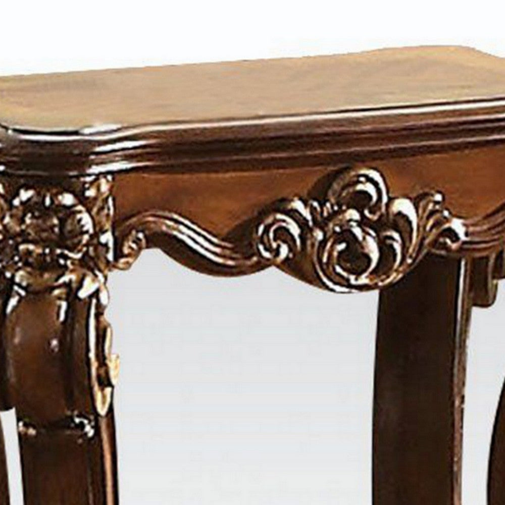 Intricately Carved Wooden Side Table with Scrolled Legs,Brown By Casagear Home BM221510