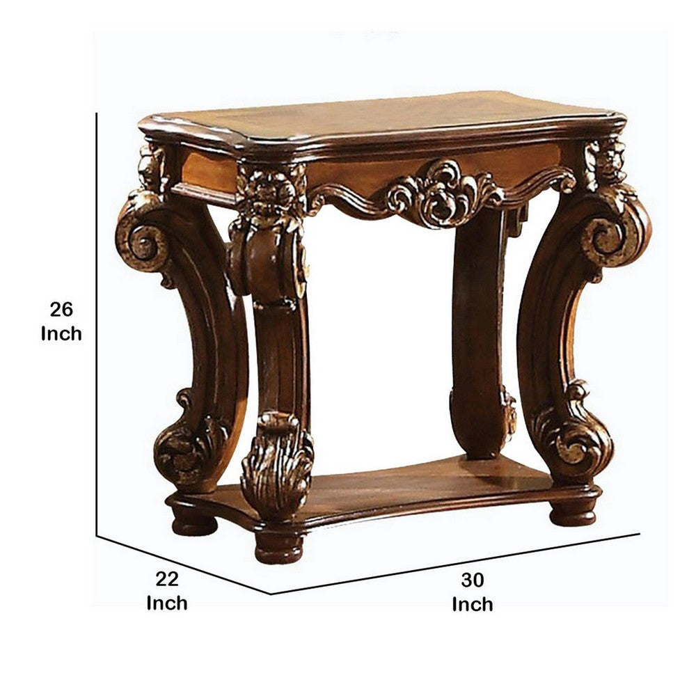 Intricately Carved Wooden Side Table with Scrolled Legs,Brown By Casagear Home BM221510