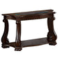 Traditional Wood and Glass Sofa Table with Rivet Accents, Brown By Casagear Home