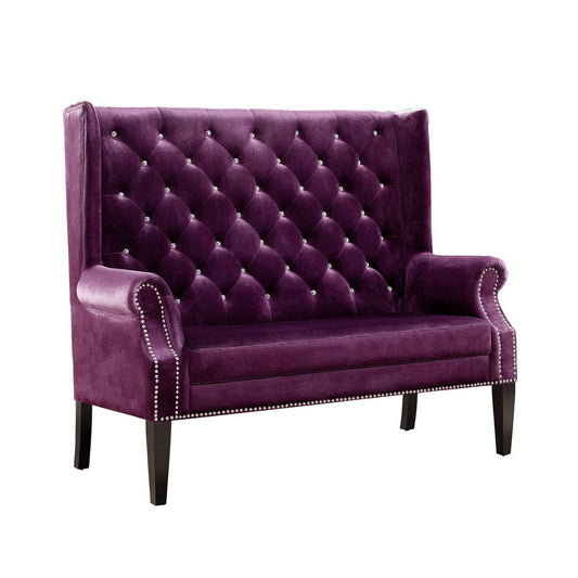 Fabric Upholstered Loveseat with Button Tufted Tall Backrest, Purple By Casagear Home