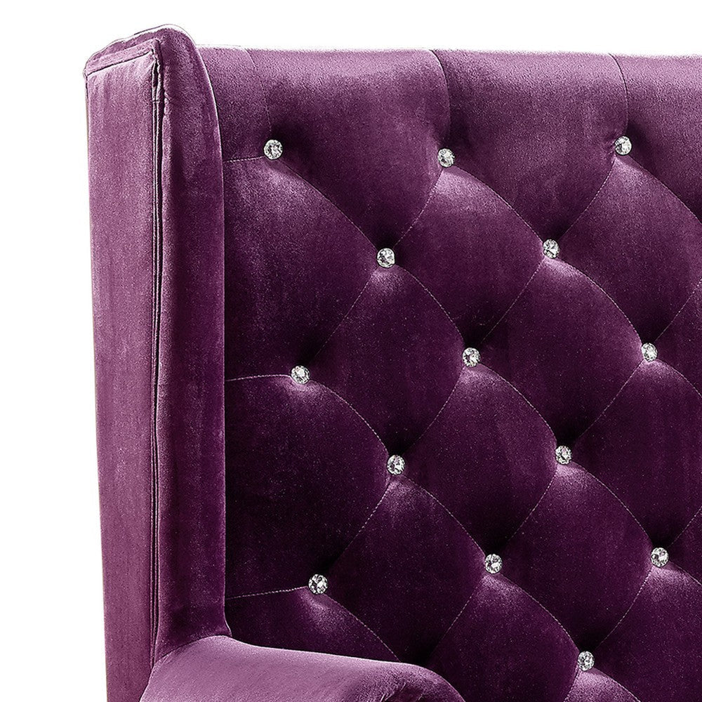 Fabric Upholstered Loveseat with Button Tufted Tall Backrest Purple By Casagear Home BM221606