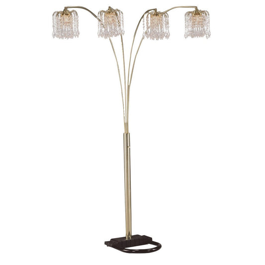 Metal Arc Floor Lamp with 4 Hanging Crystal Lights, Black and Gold By Casagear Home