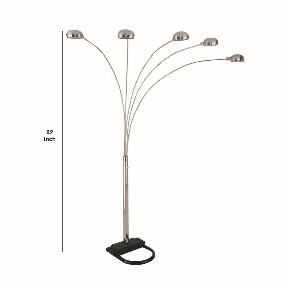 Contemporary Arched Metal Floor Corded Lamp with 5 Lights Black and Silver By Casagear Home BM221637