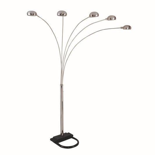 Contemporary Arched Metal Floor Corded Lamp with 5 Lights, Black and Silver By Casagear Home