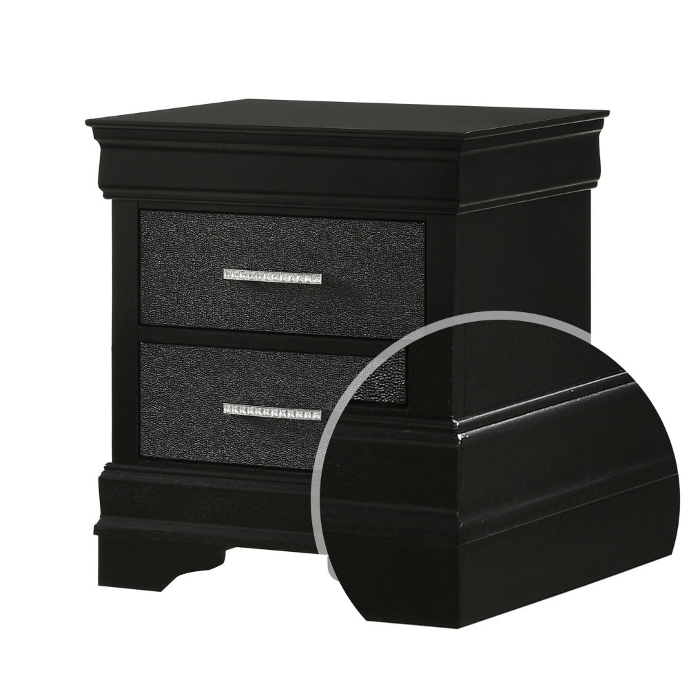 2 Drawer Wooden Nighstand with Horizontal Pull and Studded Accent Black By Casagear Home BM222442